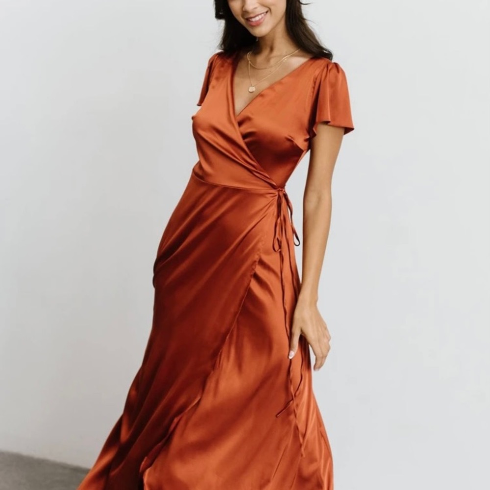 Baltic Born Copper Wrap Satin Dress